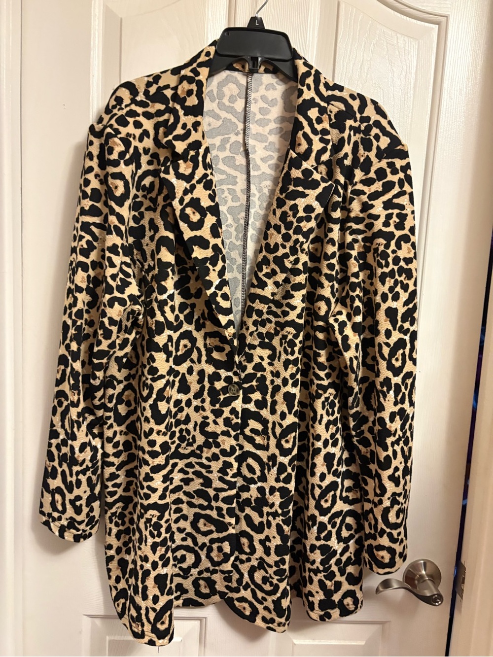 Leopard Print Open-Front Blazer - Beige & Black 5XL .